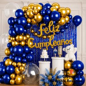 SET DE GLOBOS ARCO XL FELIZ CUMPLEA�OS AZUL Y ORO (GY 7914) 100 UNIDADES